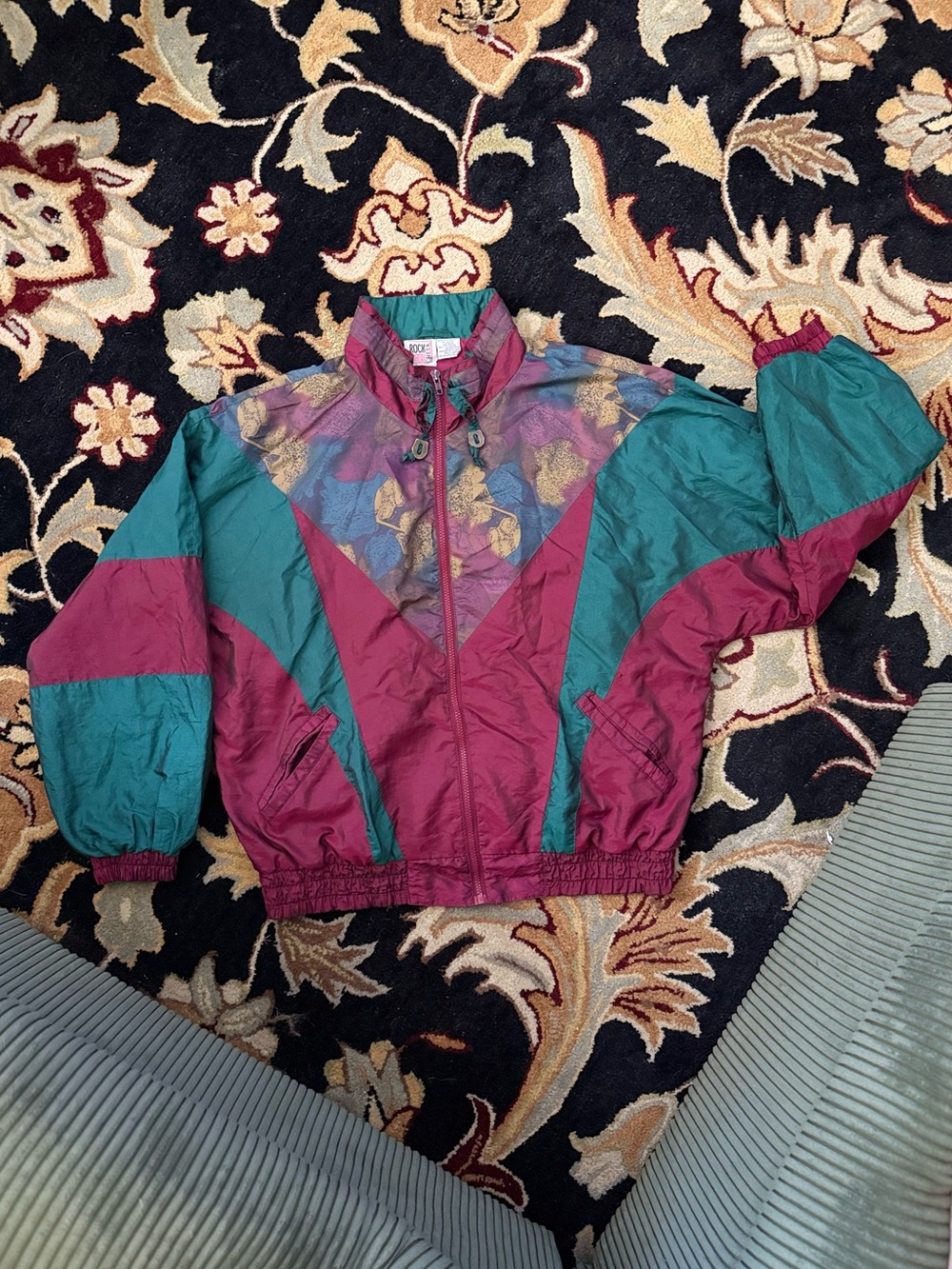 Vintage 90s Colorblock Windbreaker Jacket - Teal & Burgundy